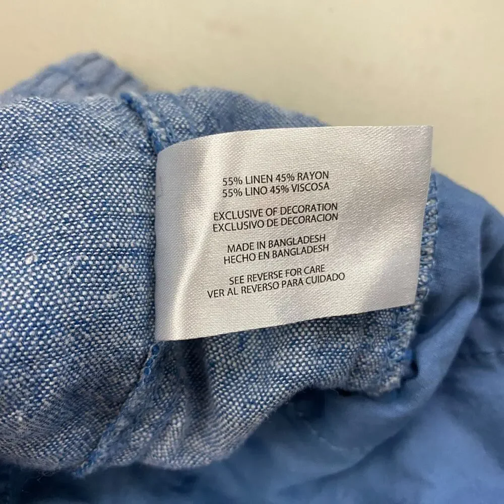 GAP Womens Chambray Linen Blend Shorts Blue Medium Pull-On High Rise Pockets 30